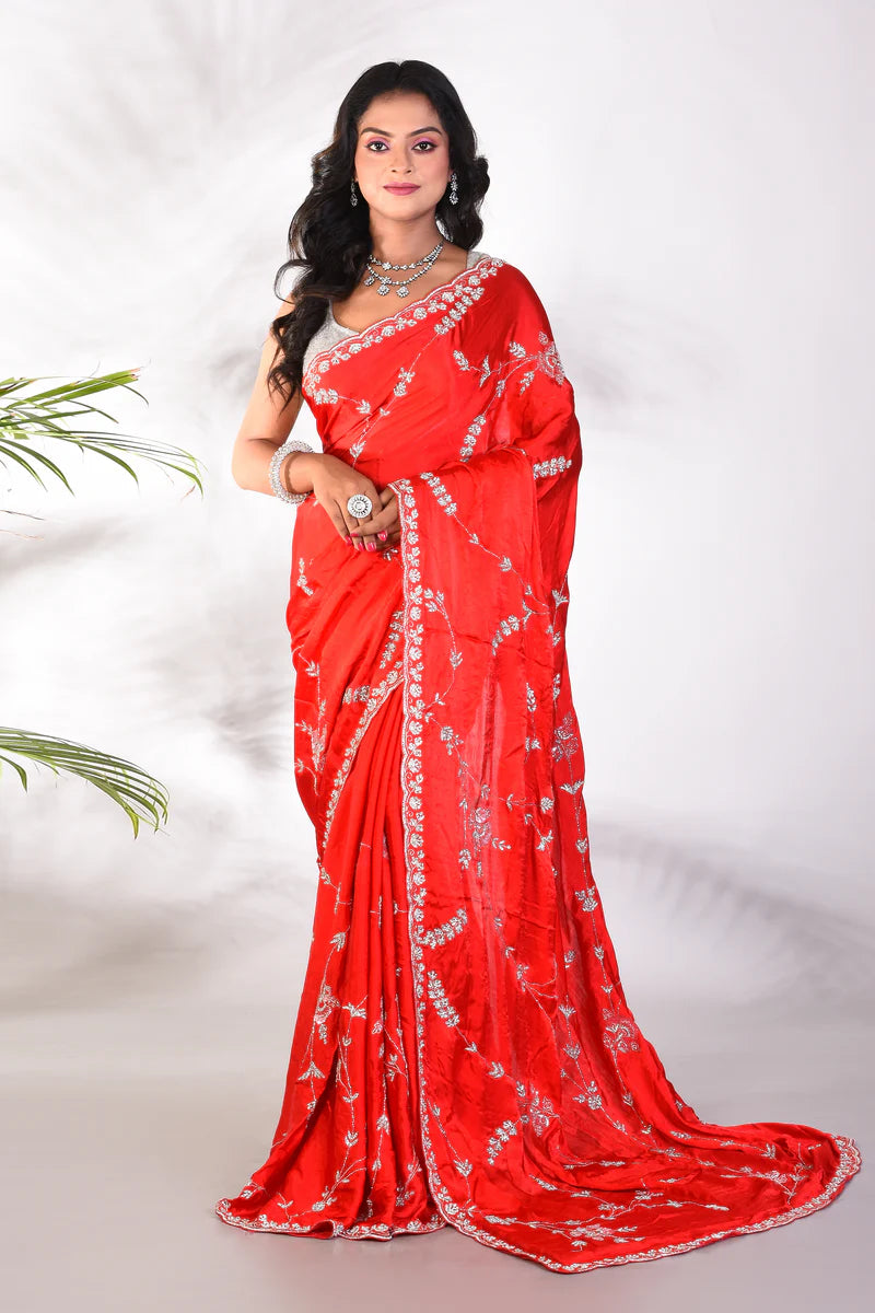 Fancy Red Jimmy Choo saree - Keya Seth Exclusive