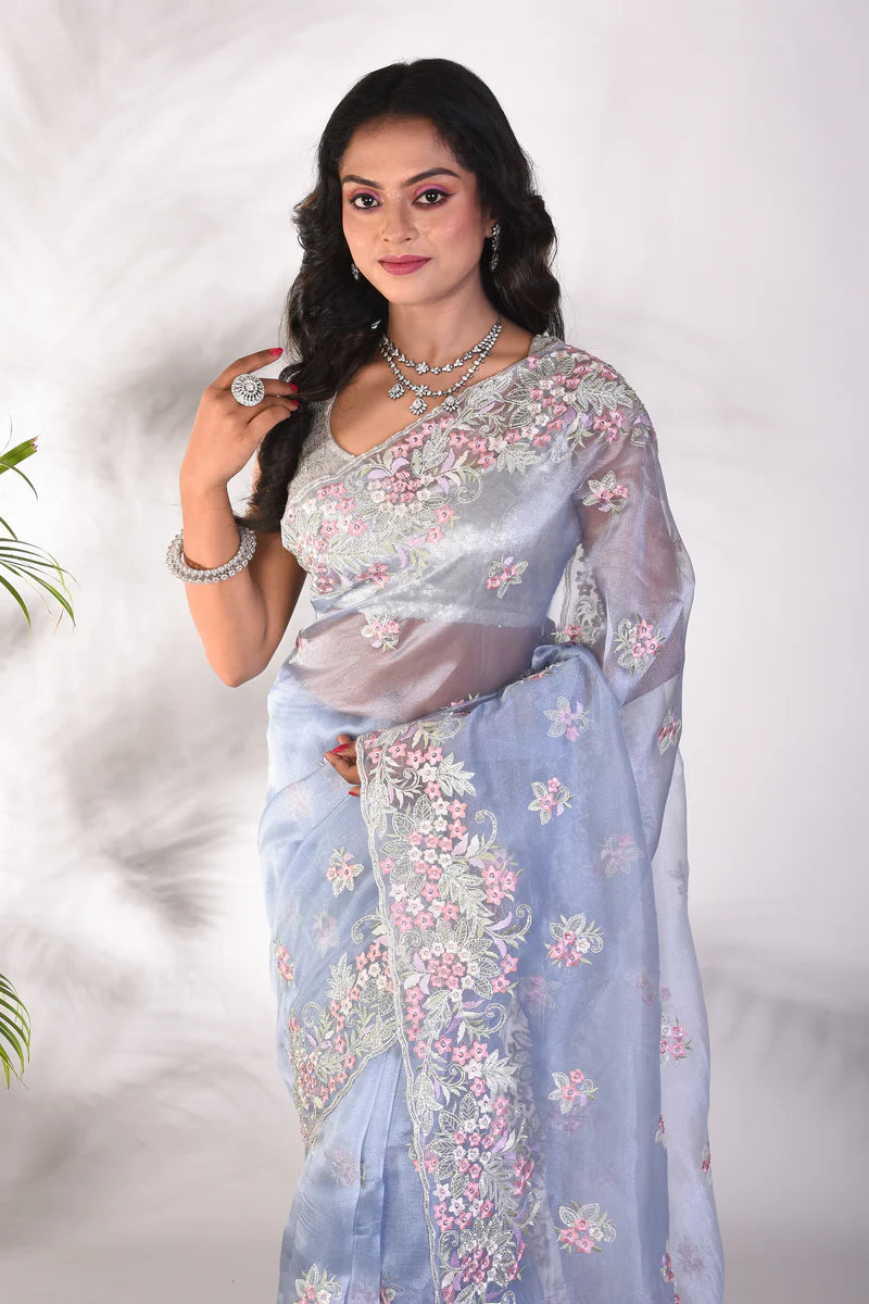Fancy Light Blue Jimmy Choo Saree - Keya Seth Exclusive