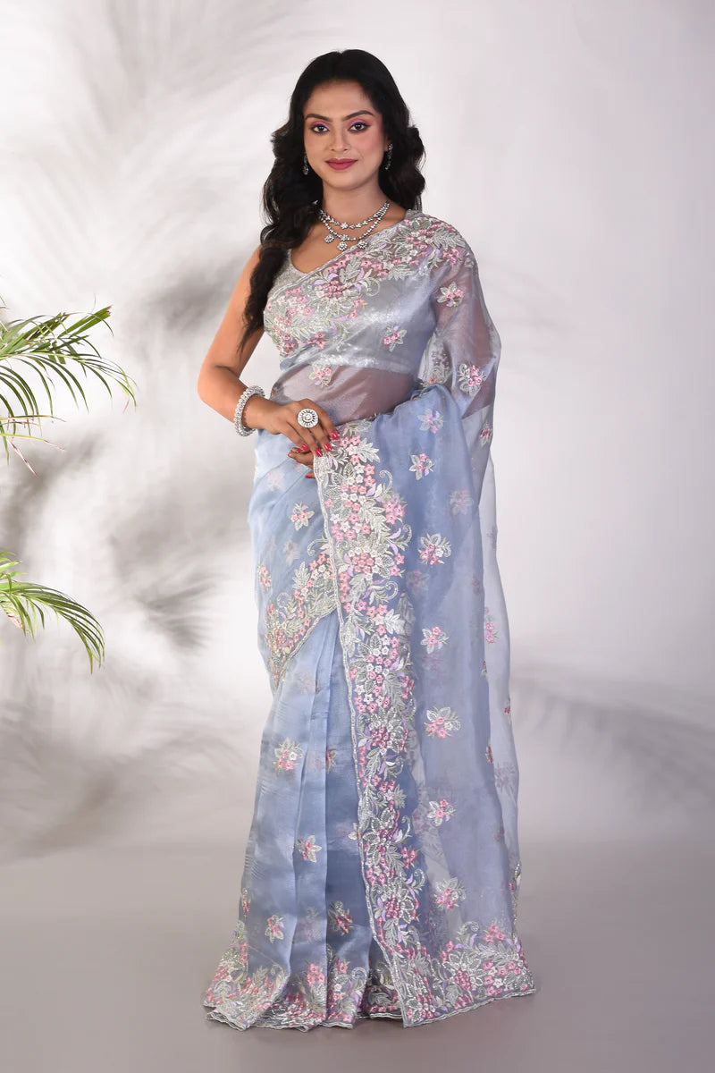 Fancy Light Blue Jimmy Choo Saree - Keya Seth Exclusive