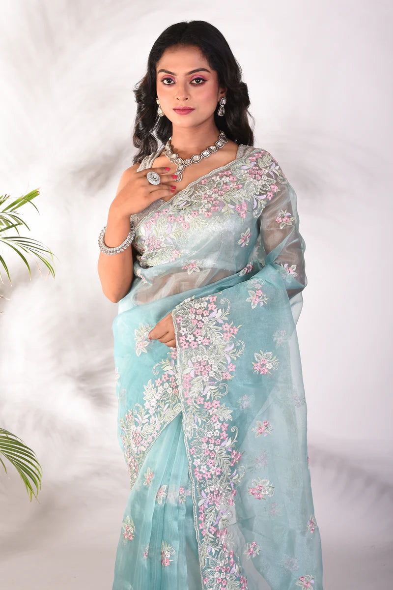 Fancy Sea Green Jimmy Choo Saree - Keya Seth Exclusive