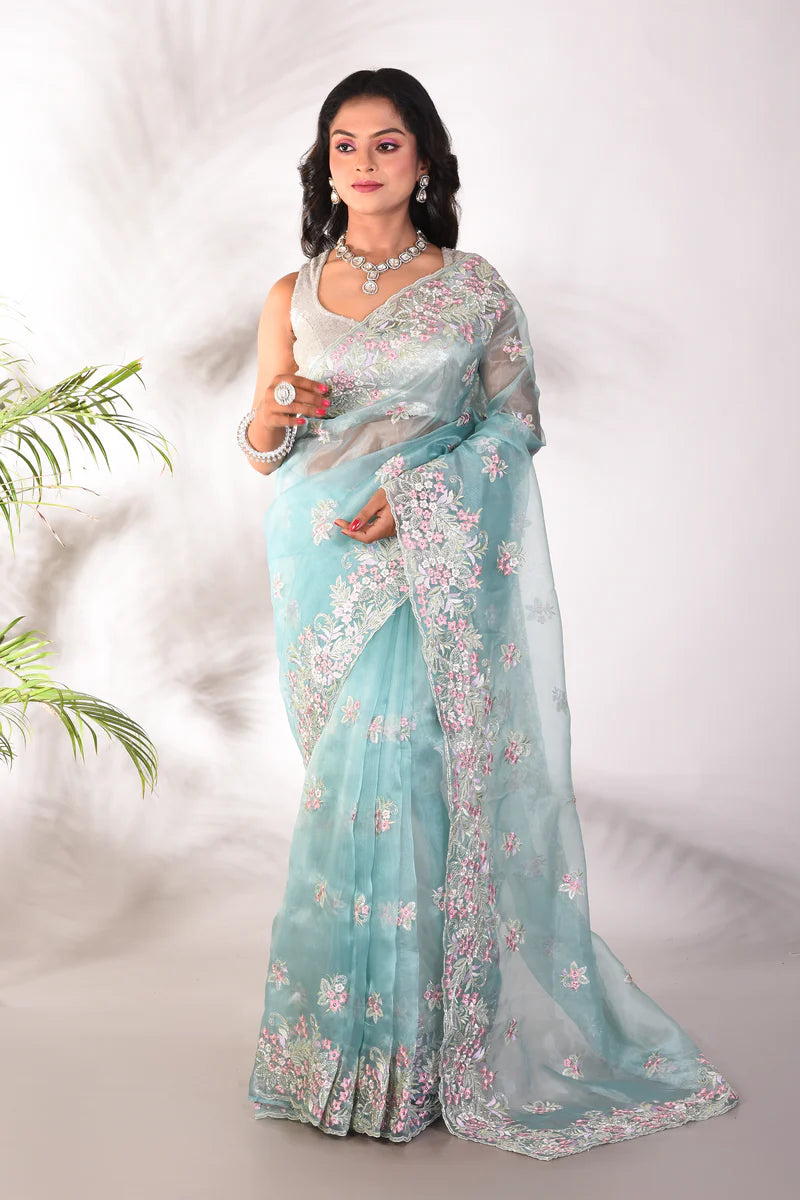 Fancy Sea Green Jimmy Choo Saree - Keya Seth Exclusive