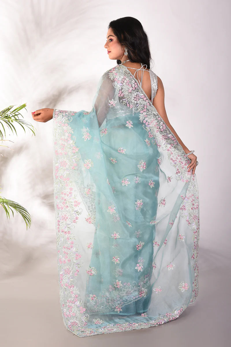 Fancy Sea Green Jimmy Choo Saree - Keya Seth Exclusive