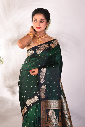 Bottle Green Blended Katan Saree - Keya Seth Exclusive