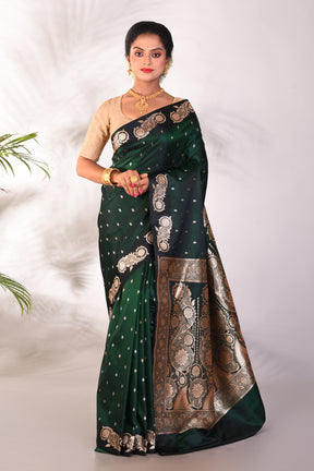 Bottle Green Blended Katan Saree - Keya Seth Exclusive