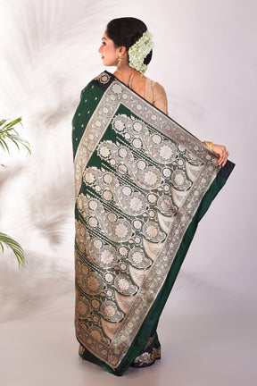 Bottle Green Blended Katan Saree - Keya Seth Exclusive
