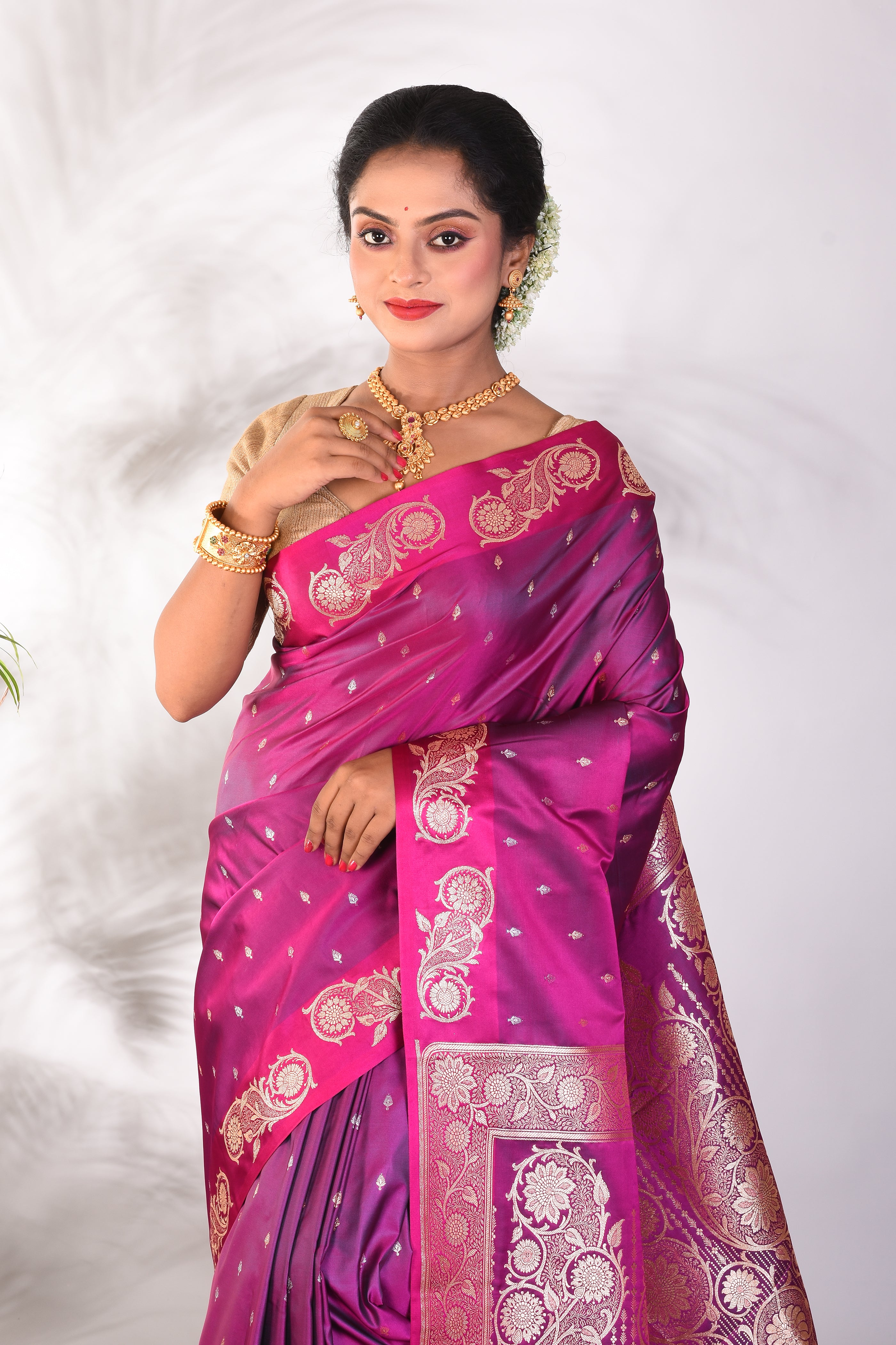 Magenta Blended Katan Saree - Keya Seth Exclusive