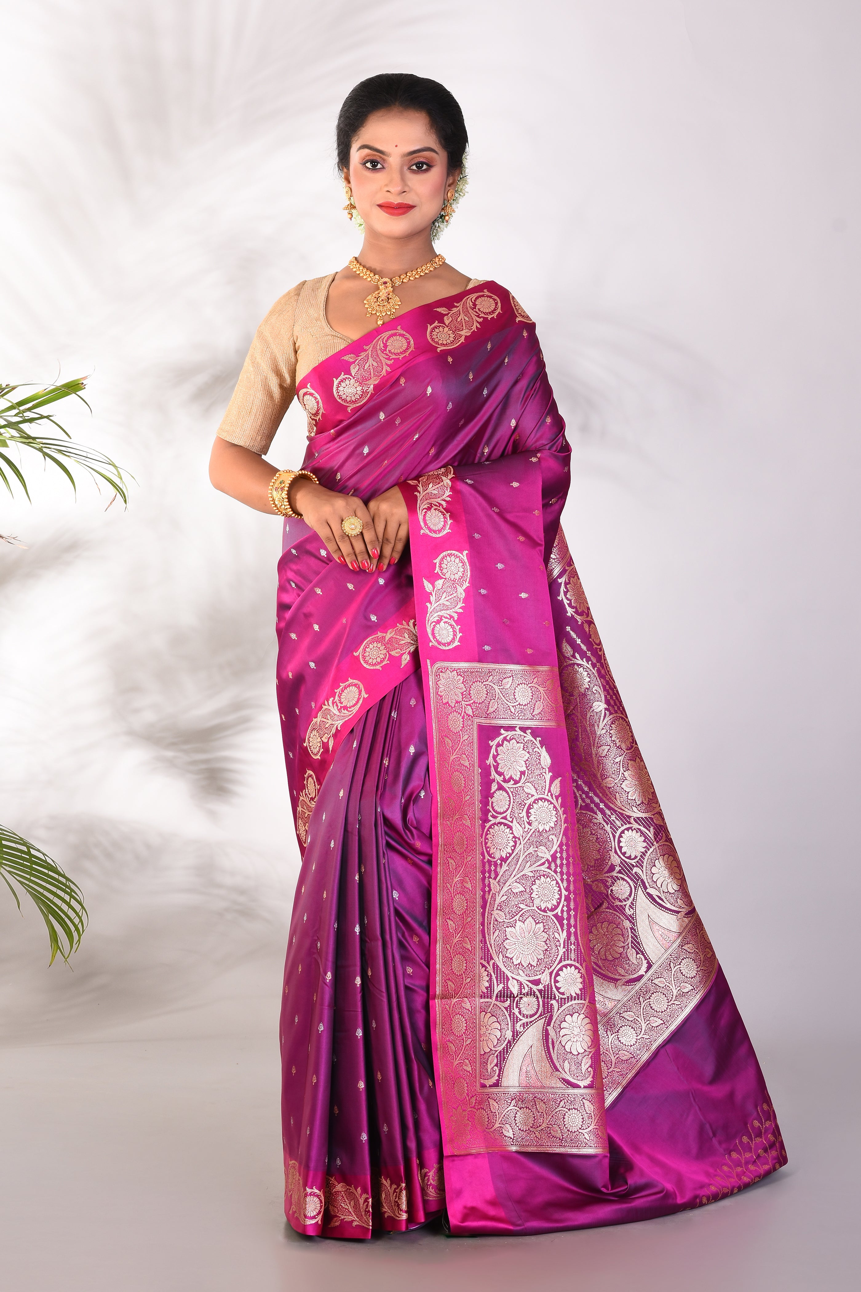 Magenta Blended Katan Saree - Keya Seth Exclusive
