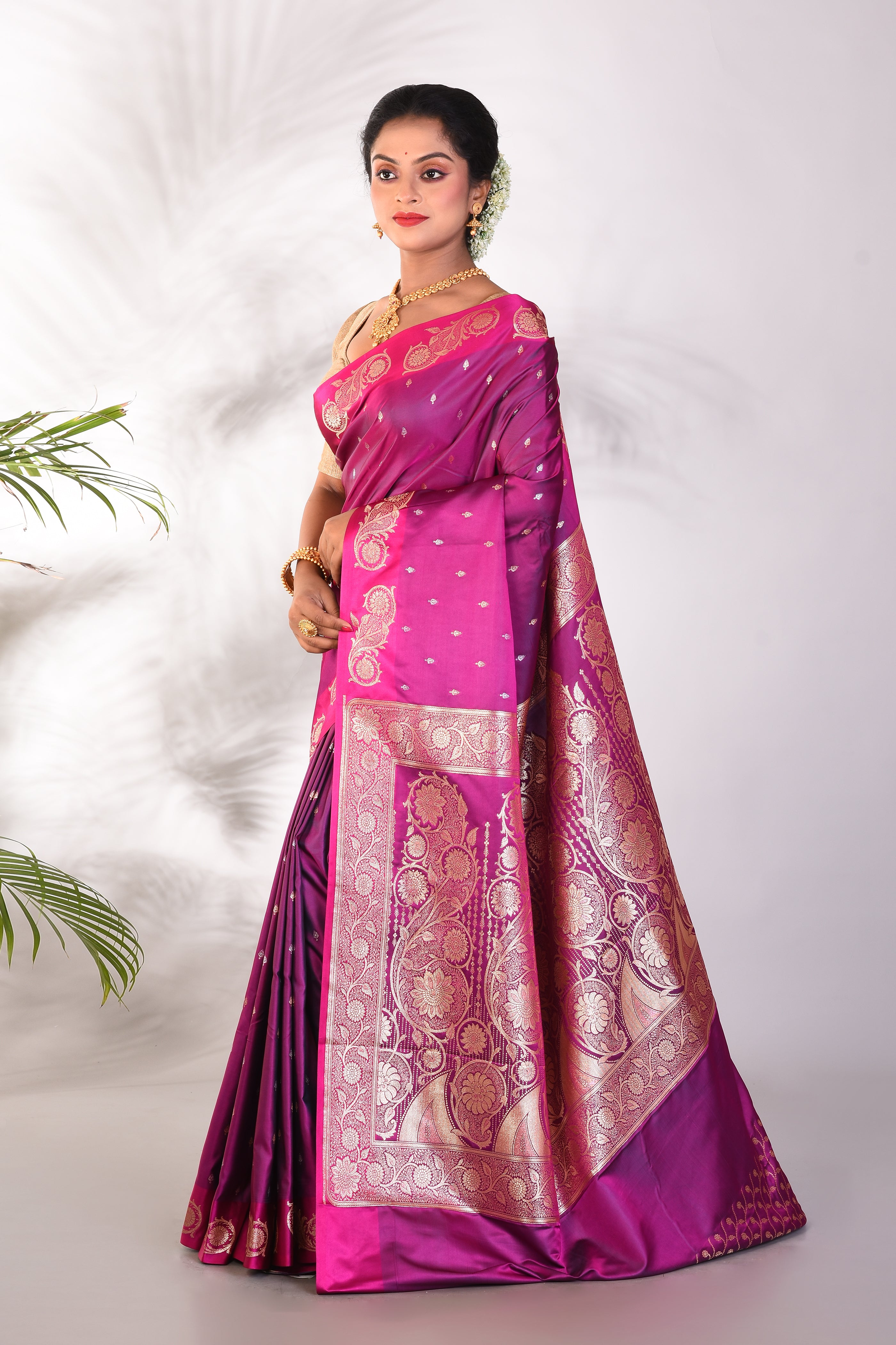 Magenta Blended Katan Saree - Keya Seth Exclusive