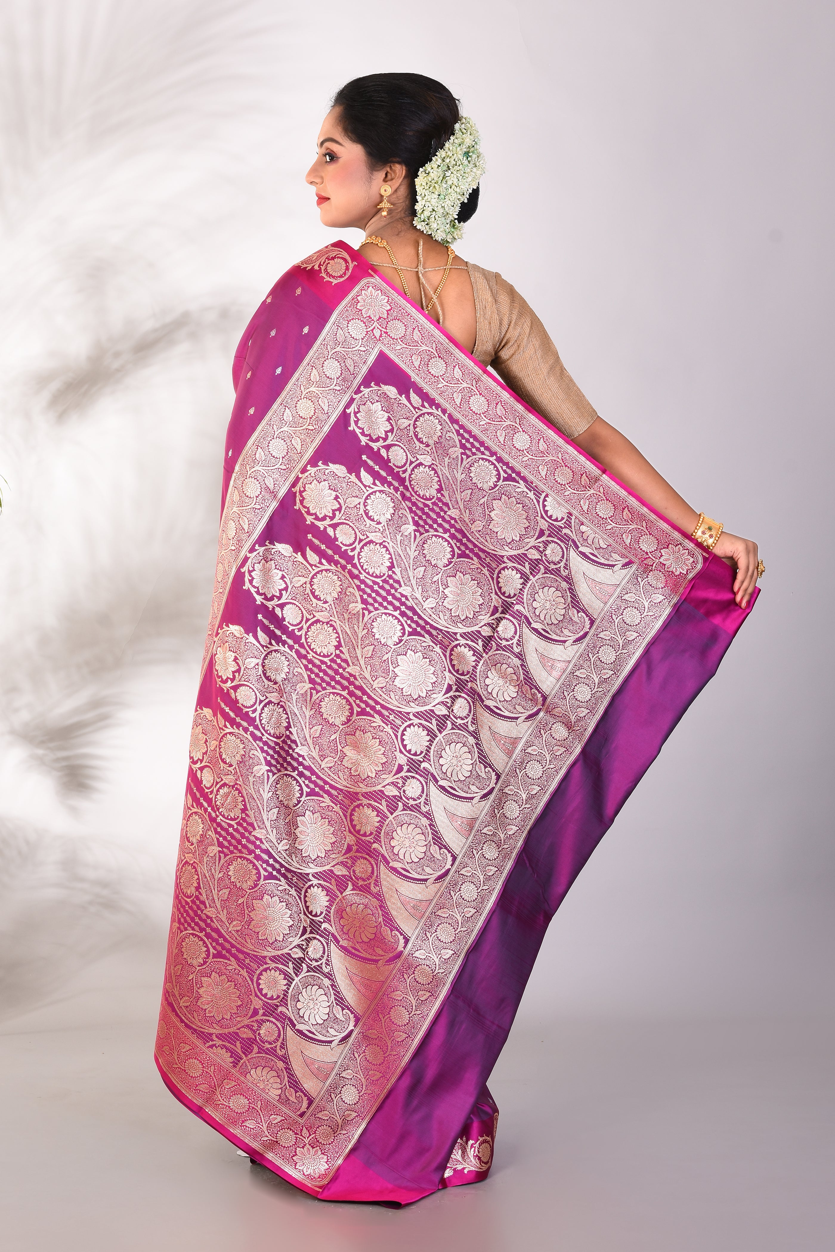 Magenta Blended Katan Saree - Keya Seth Exclusive
