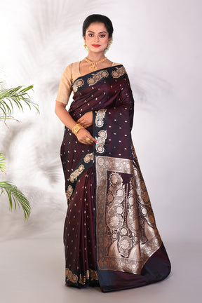 Dual Tone Brown Blended Katan Saree - Keya Seth Exclusive
