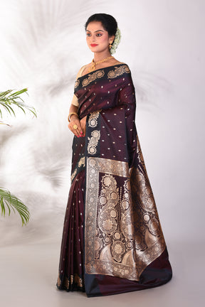 Dual Tone Brown Blended Katan Saree - Keya Seth Exclusive