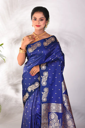 Navy Blue Blended Katan Saree - Keya Seth Exclusive