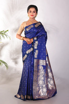Navy Blue Blended Katan Saree - Keya Seth Exclusive