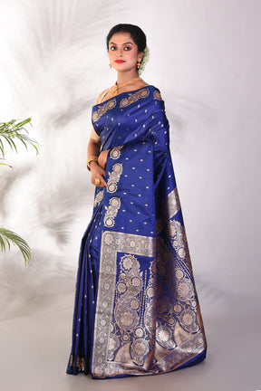 Navy Blue Blended Katan Saree - Keya Seth Exclusive