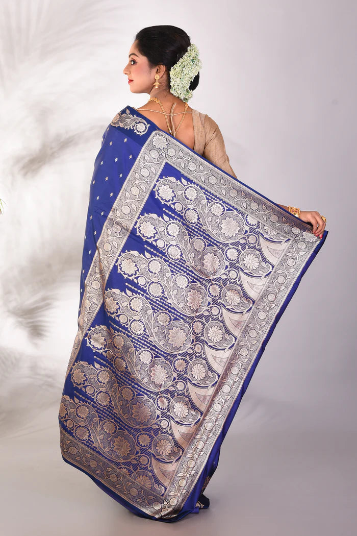 Navy Blue Blended Katan Saree - Keya Seth Exclusive