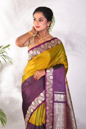 Olive & Magenta Blended Katan Saree - Keya Seth Exclusive