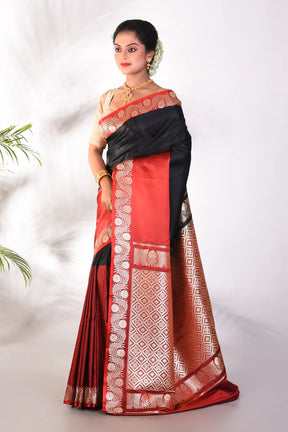 Black and Maroon Blended Katan Saree - Keya Seth Exclusive
