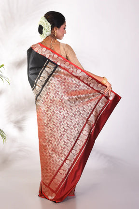 Black and Maroon Blended Katan Saree - Keya Seth Exclusive