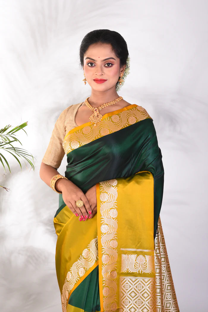 Soft Olive Green Mushroo Silk Saree - Keya Seth Exclusive