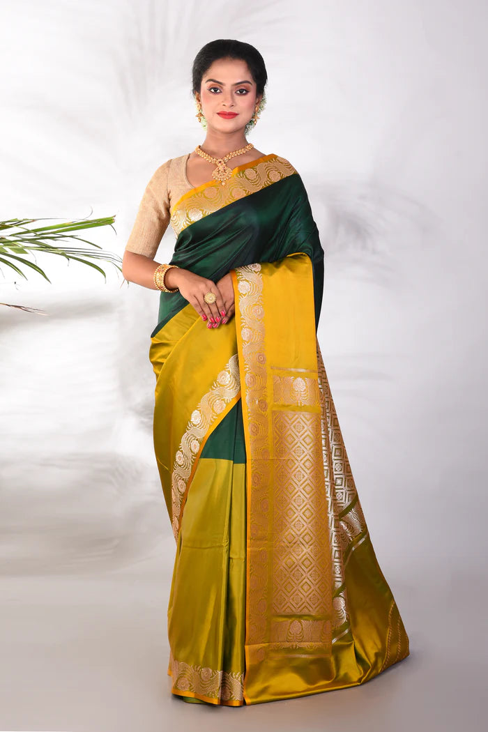 Soft Olive Green Mushroo Silk Saree - Keya Seth Exclusive