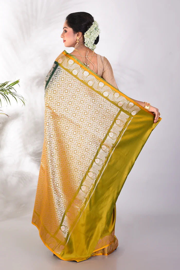 Soft Olive Green Mushroo Silk Saree - Keya Seth Exclusive