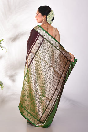 Green and Brown Blended Katan Saree - Keya Seth Exclusive