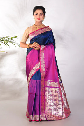 Purple &amp; Blue Mushroo Silk Saree - Keya Seth Exclusive