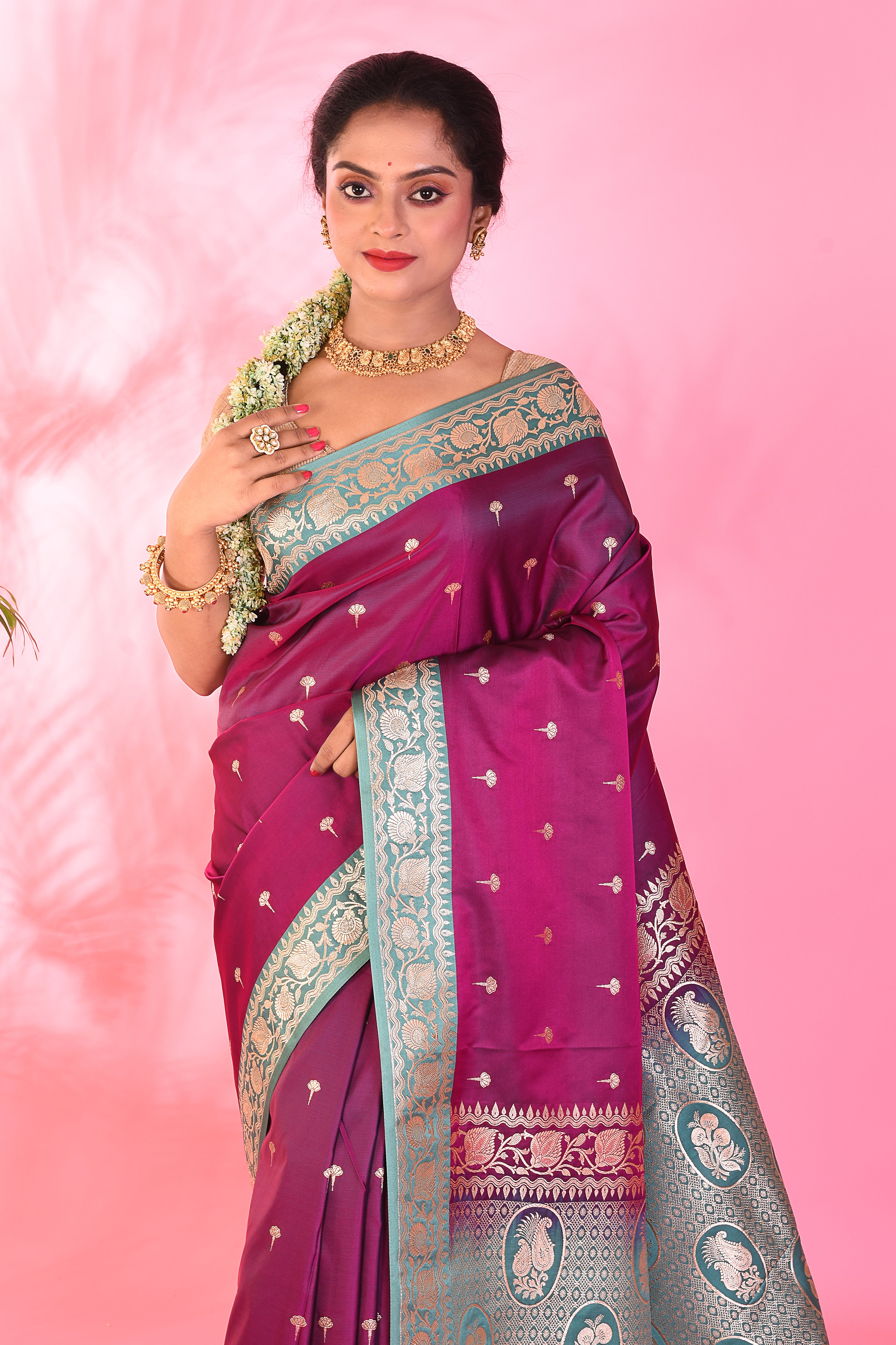 Magenta Blended Katan Saree - Keya Seth Exclusive