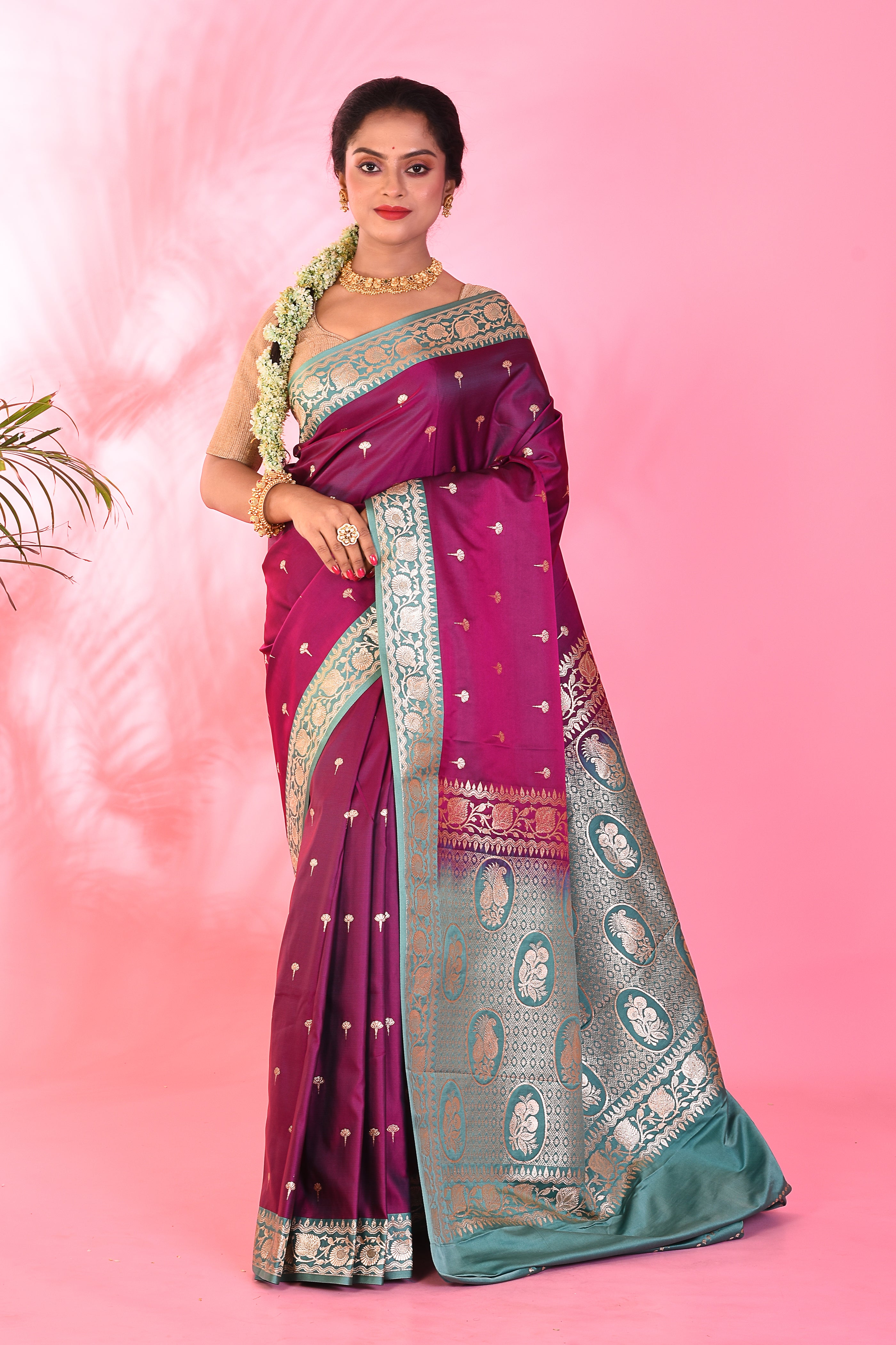 Magenta Blended Katan Saree - Keya Seth Exclusive