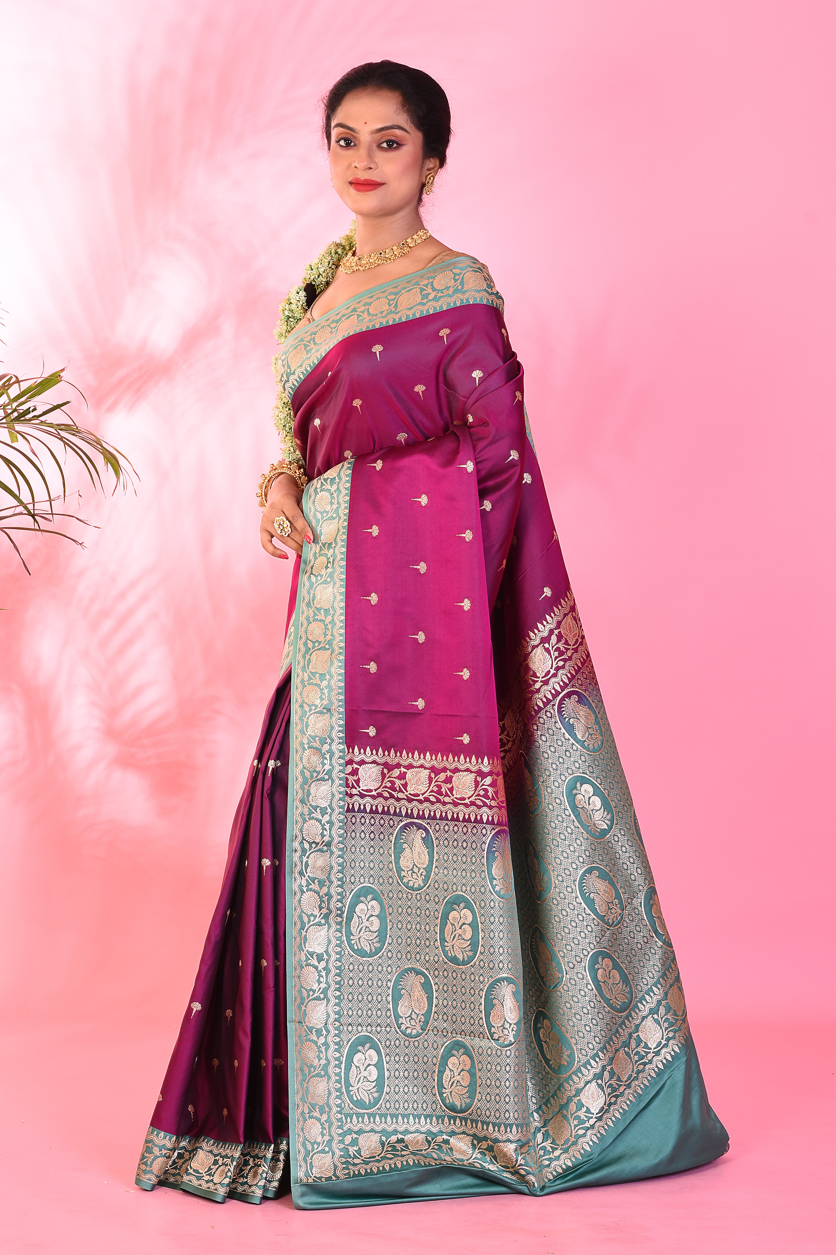 Magenta Blended Katan Saree - Keya Seth Exclusive