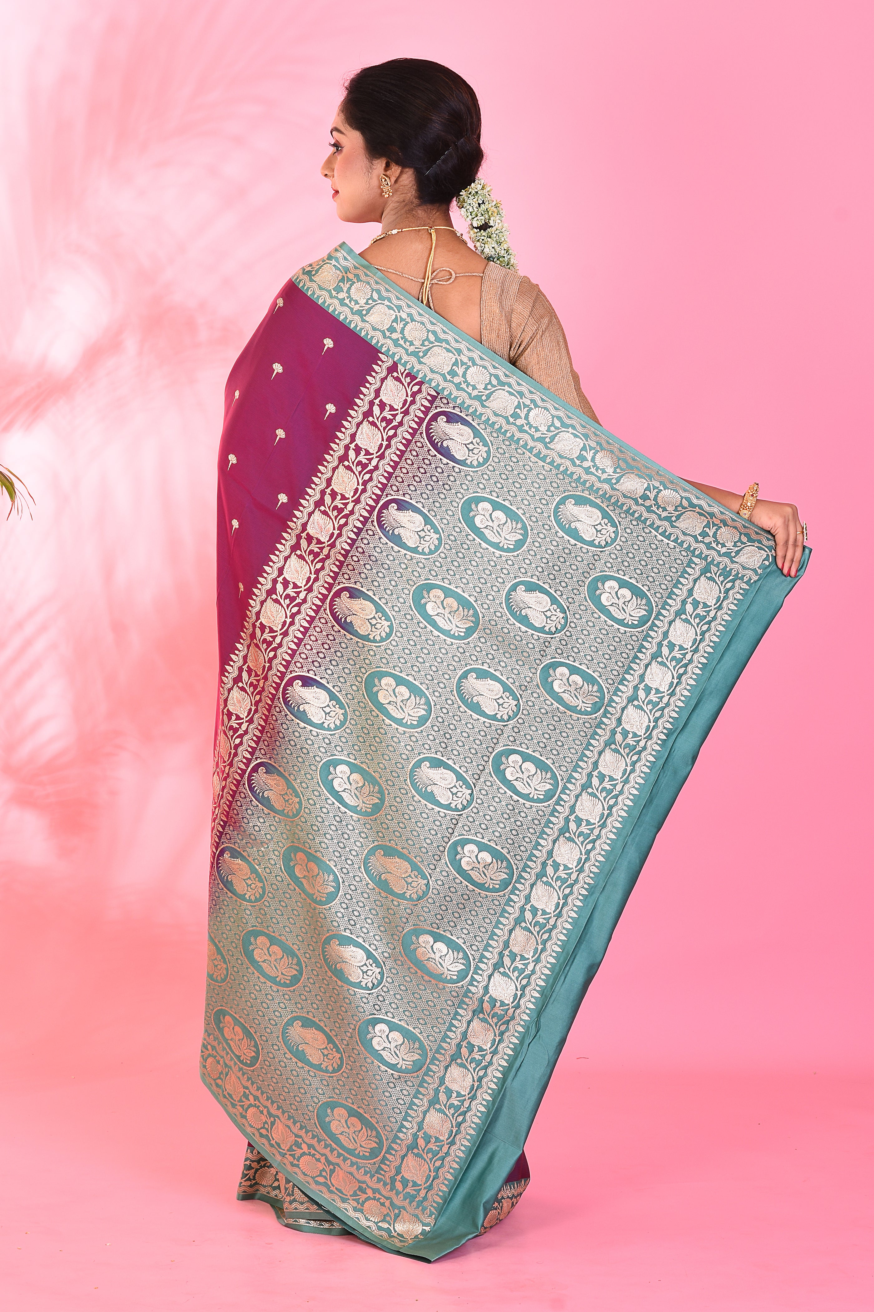 Magenta Blended Katan Saree - Keya Seth Exclusive