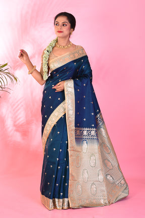 Navy Blue Blended Katan Saree - Keya Seth Exclusive