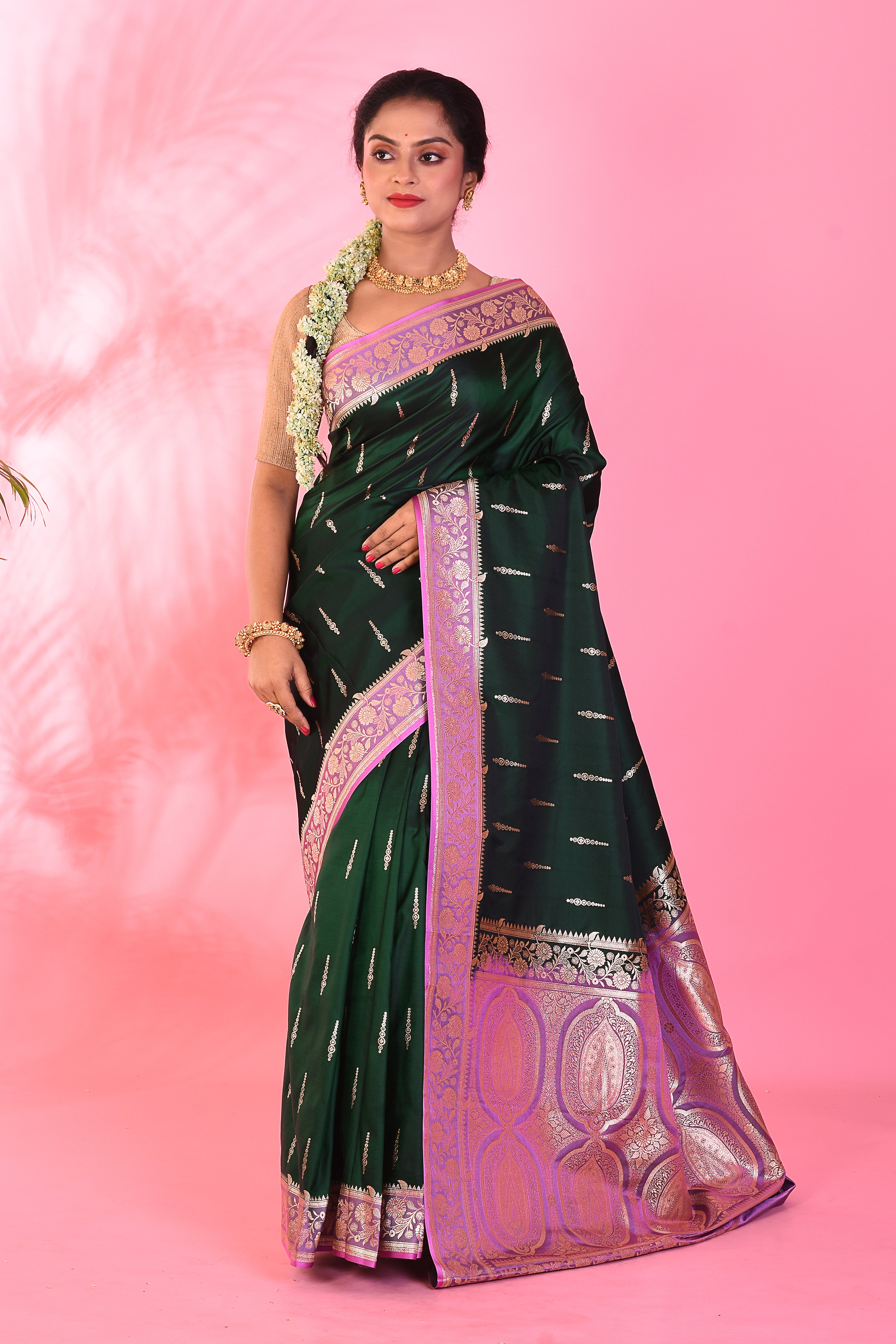 Deep Green Blended Katan Saree - Keya Seth Exclusive