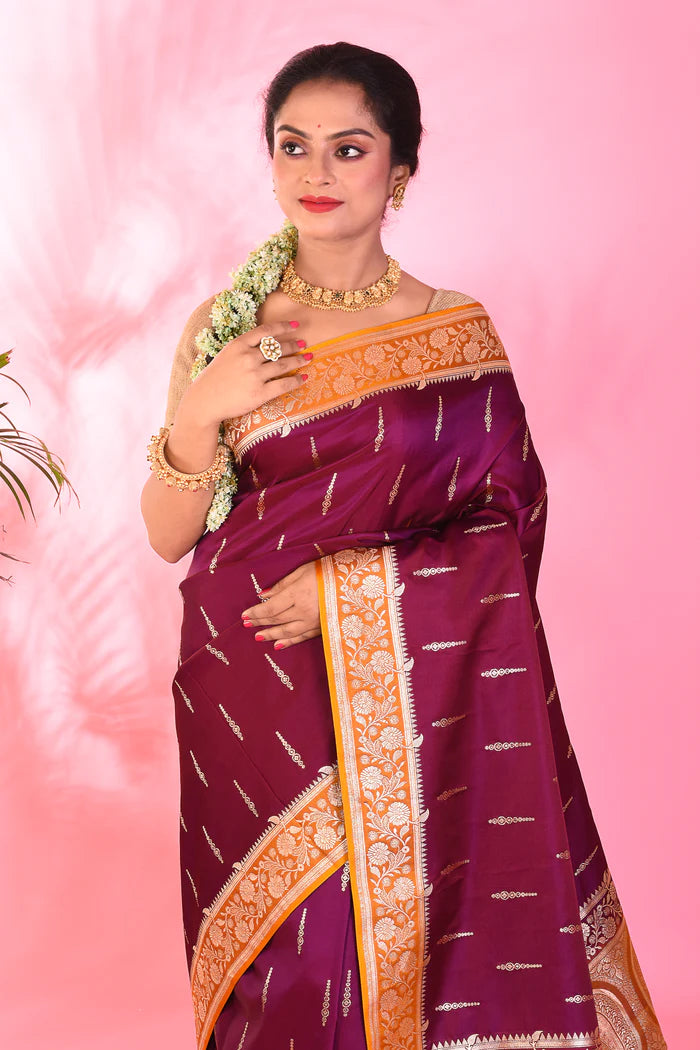 Magenta Blended Katan Saree - Keya Seth Exclusive