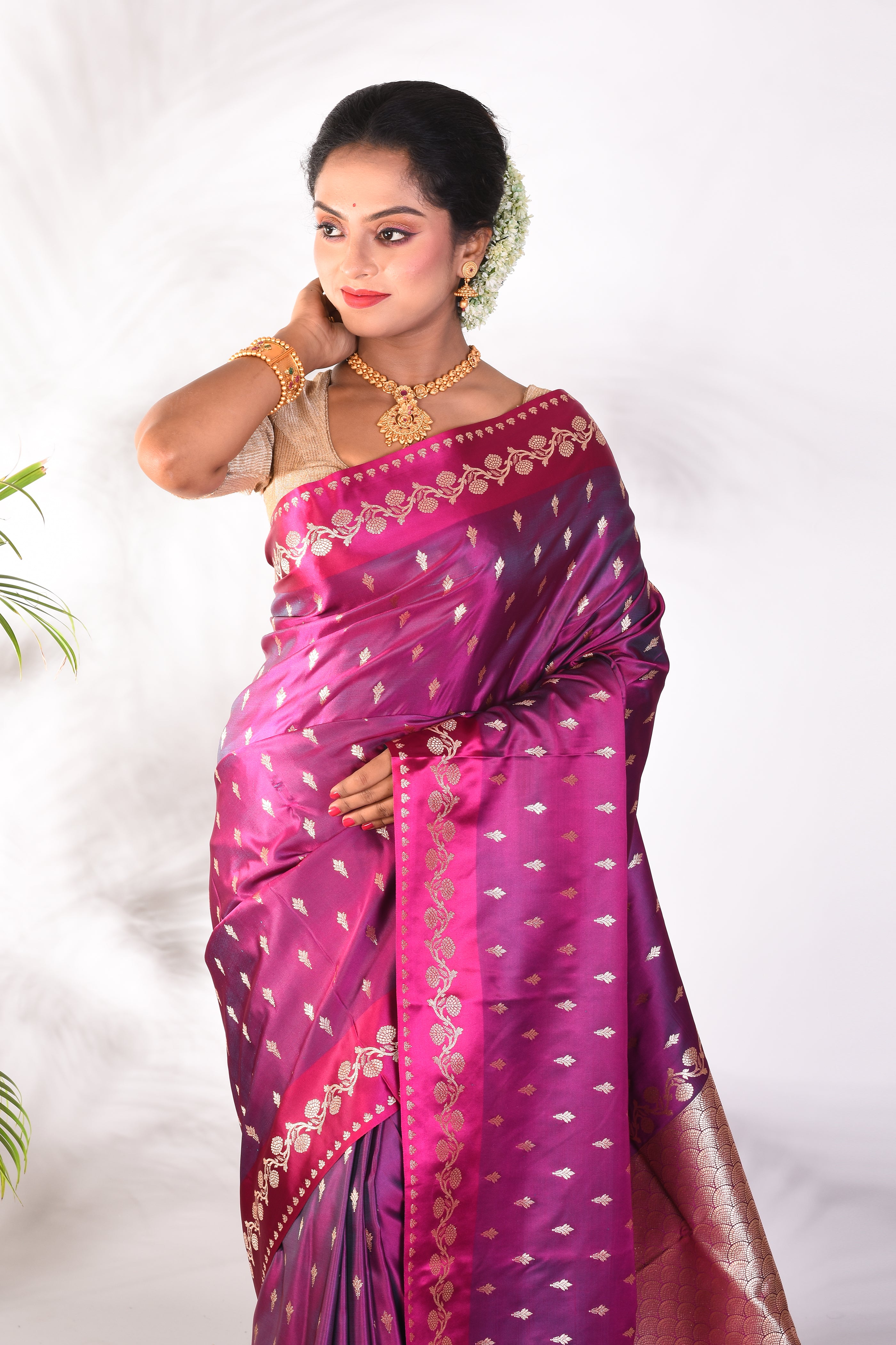 Magenta Blended Katan Saree - Keya Seth Exclusive