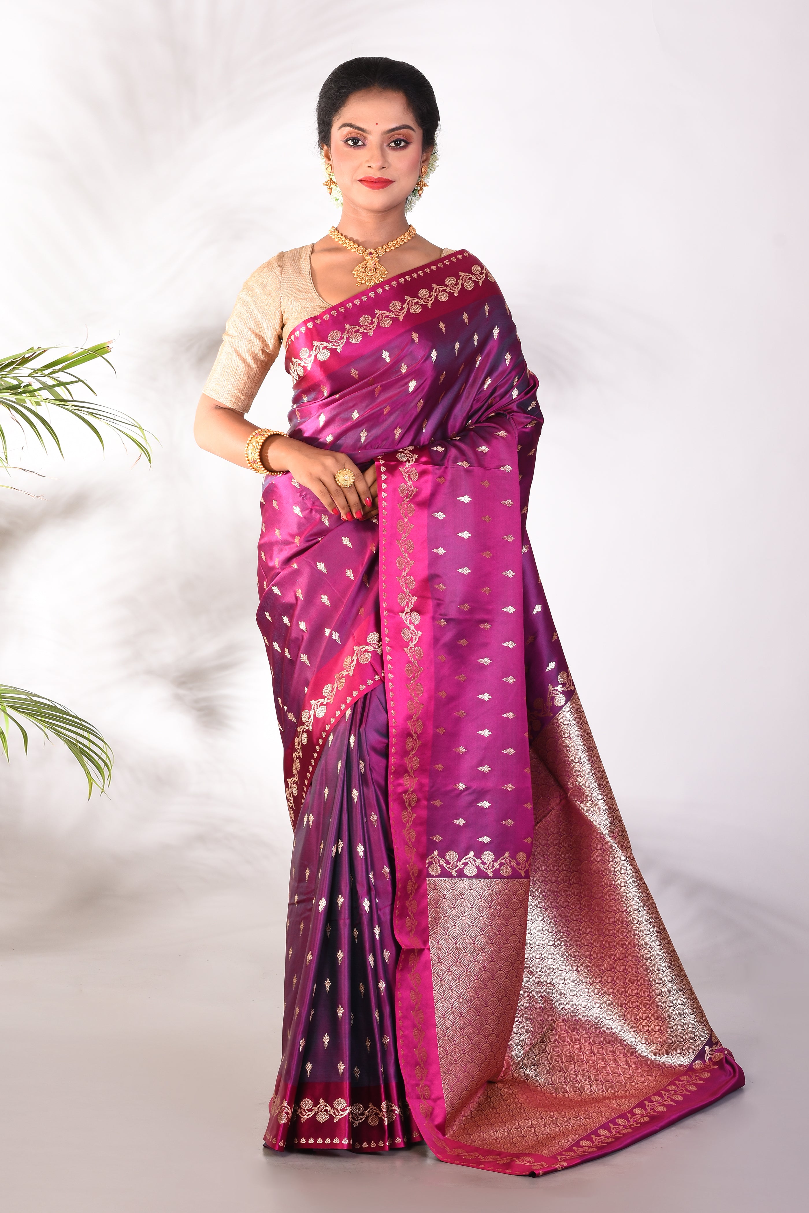 Magenta Blended Katan Saree - Keya Seth Exclusive
