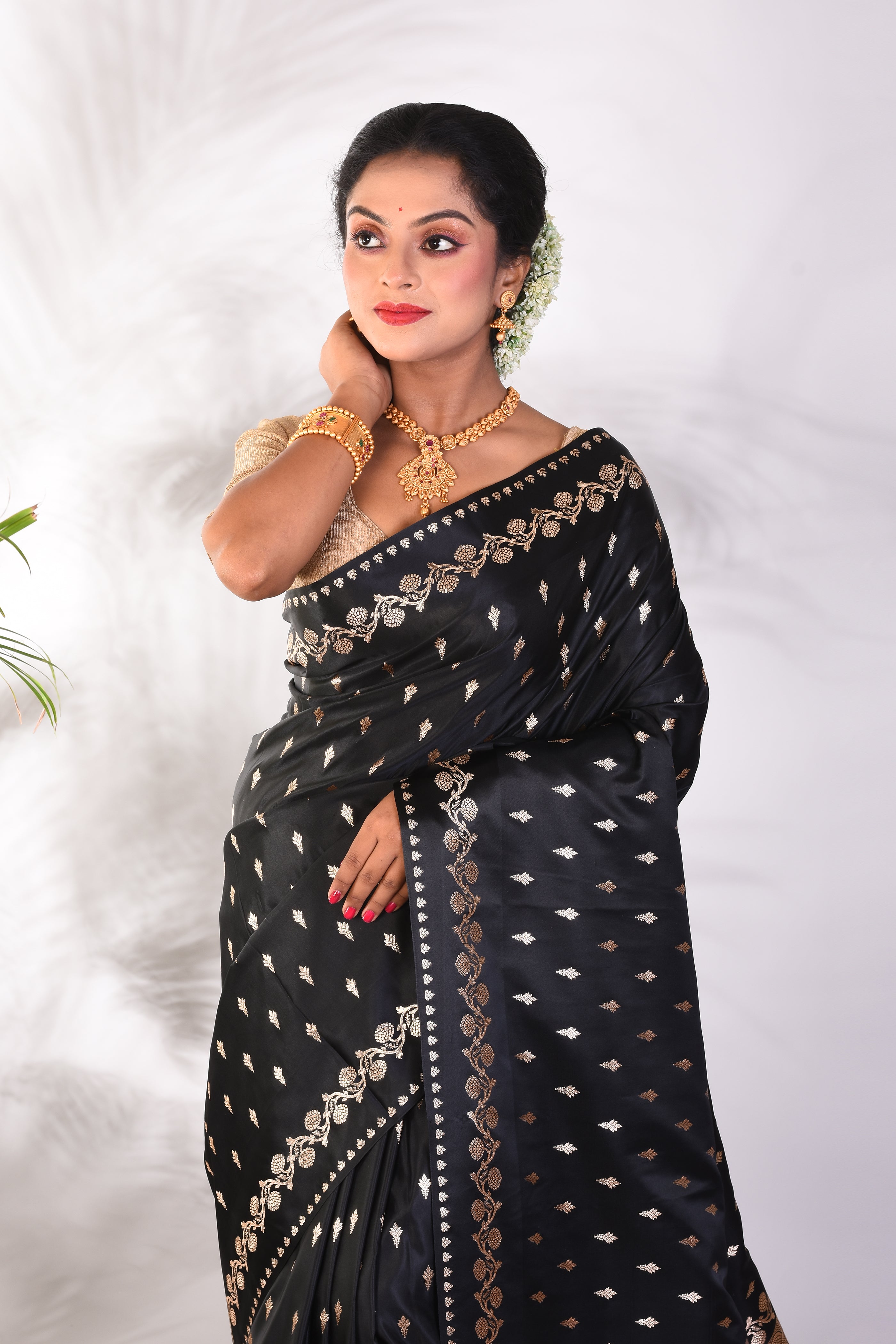 Soft Black Mushroo Silk Saree - Keya Seth Exclusive