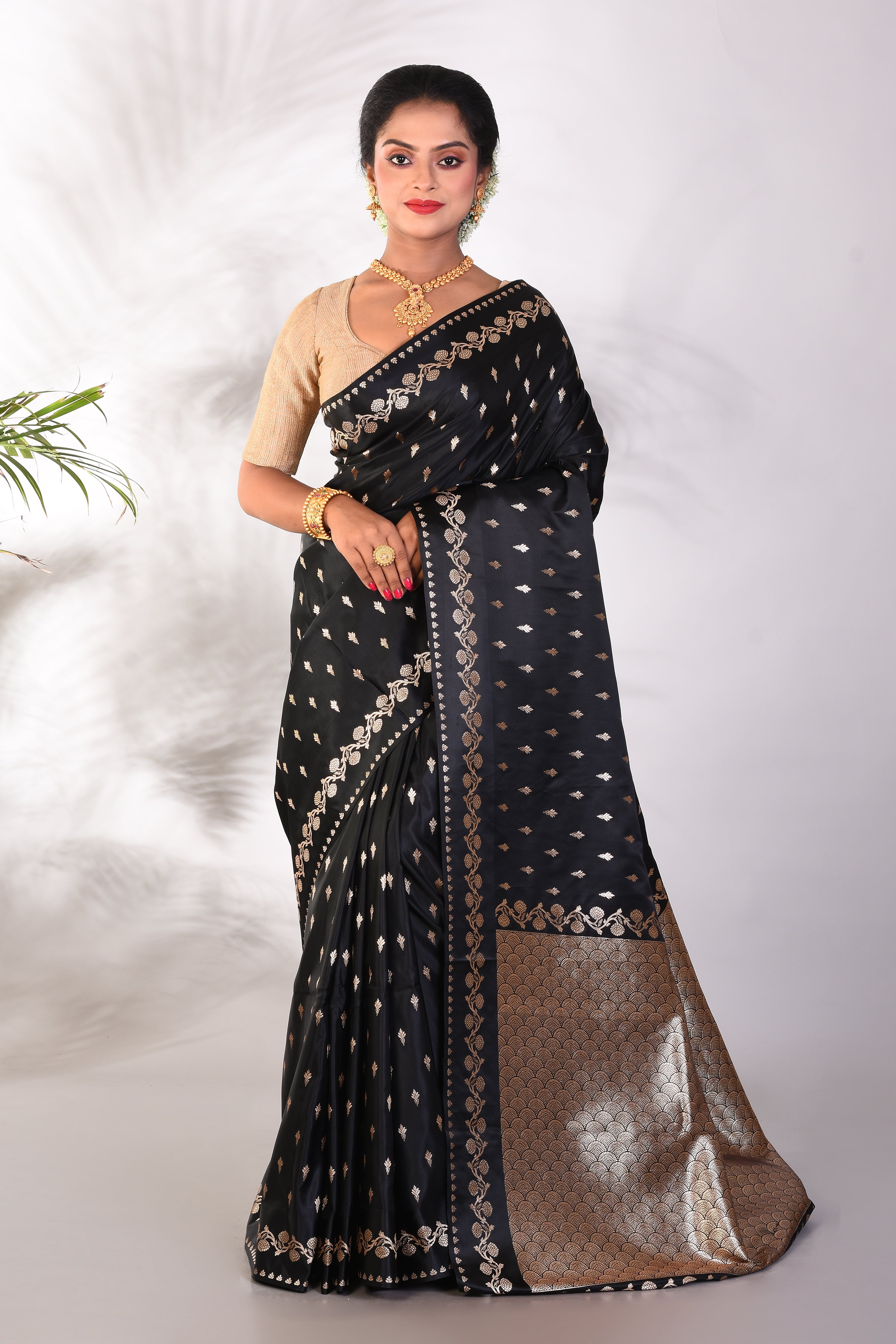 Soft Black Mushroo Silk Saree - Keya Seth Exclusive