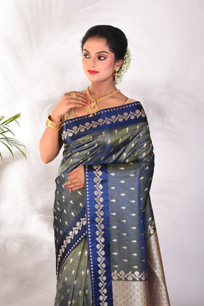 Dual Tone Olive Mushroo Silk Saree - Keya Seth Exclusive
