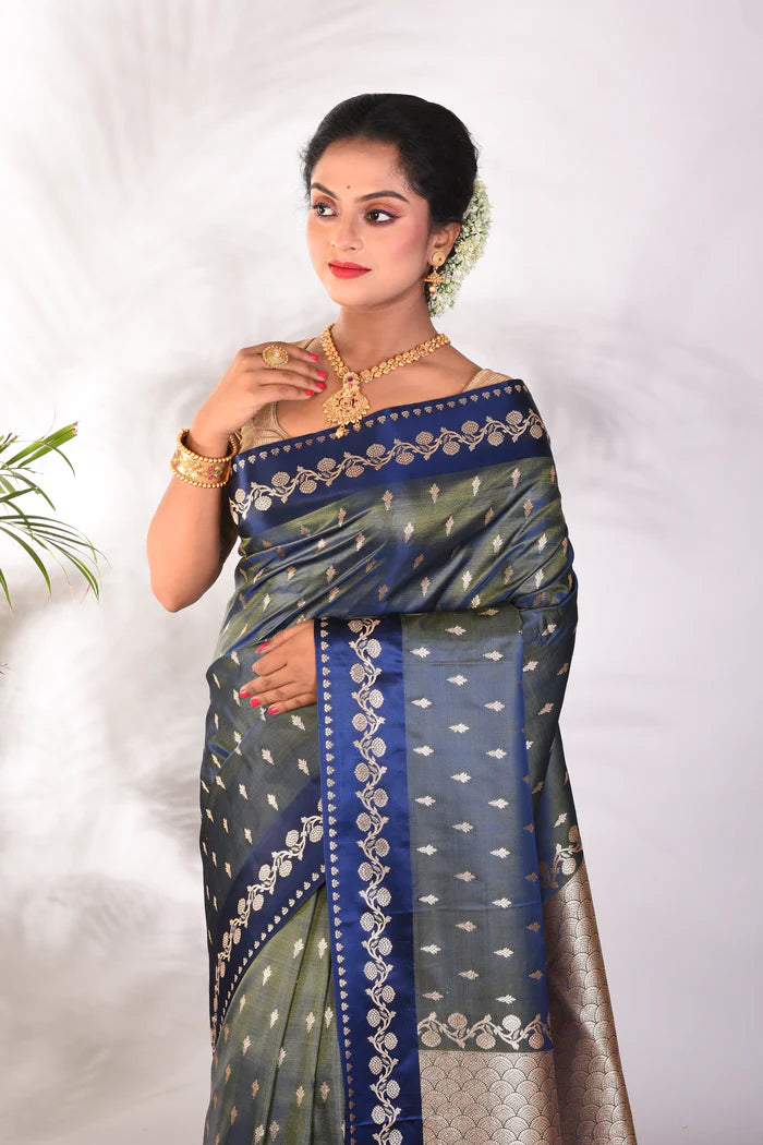 Dual Tone Olive Mushroo Silk Saree - Keya Seth Exclusive