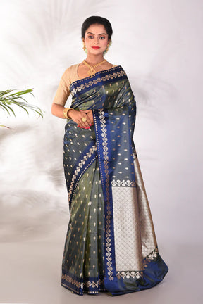Dual Tone Olive Mushroo Silk Saree - Keya Seth Exclusive