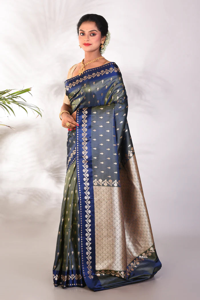 Dual Tone Olive Mushroo Silk Saree - Keya Seth Exclusive