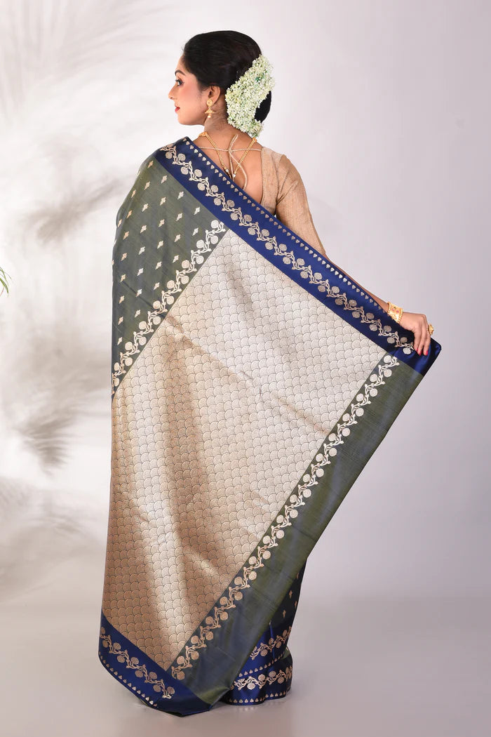 Dual Tone Olive Mushroo Silk Saree - Keya Seth Exclusive
