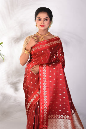 Maroon Blended Katan Saree - Keya Seth Exclusive