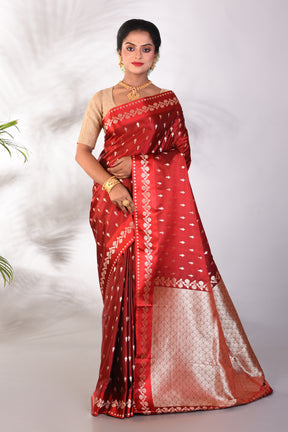 Maroon Blended Katan Saree - Keya Seth Exclusive