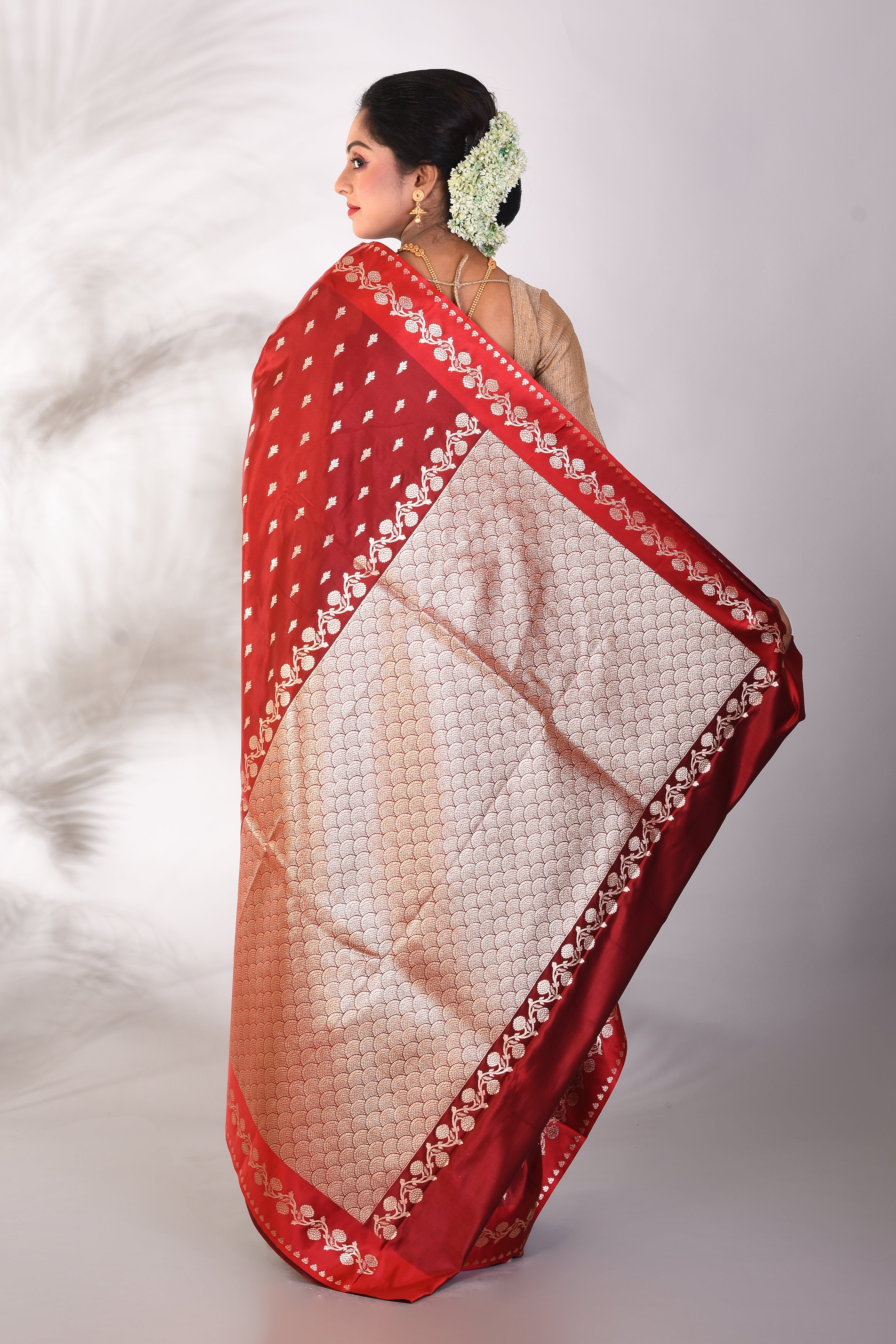 Maroon Blended Katan Saree - Keya Seth Exclusive