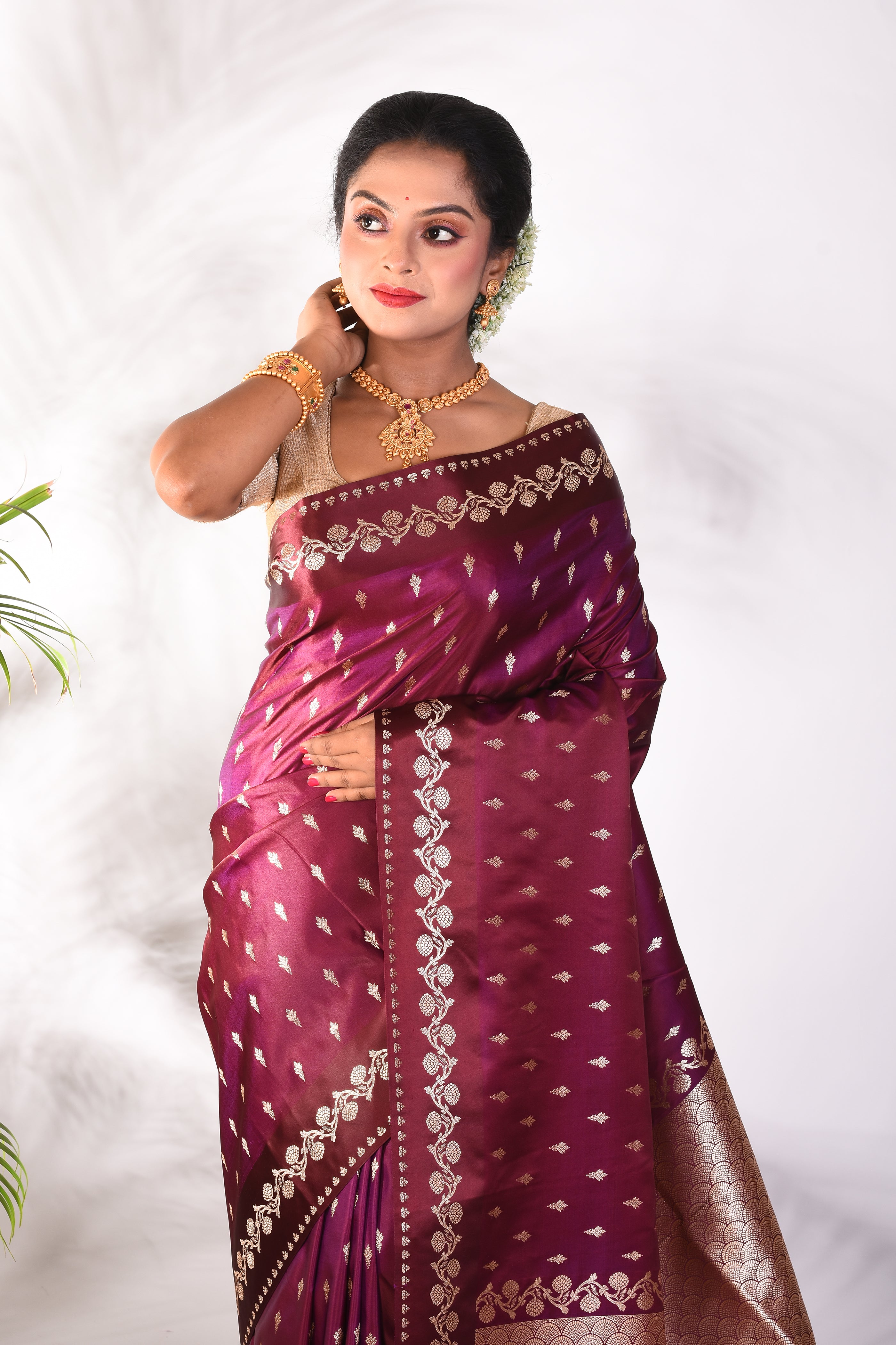 Wine Blended Katan Saree - Keya Seth Exclusive