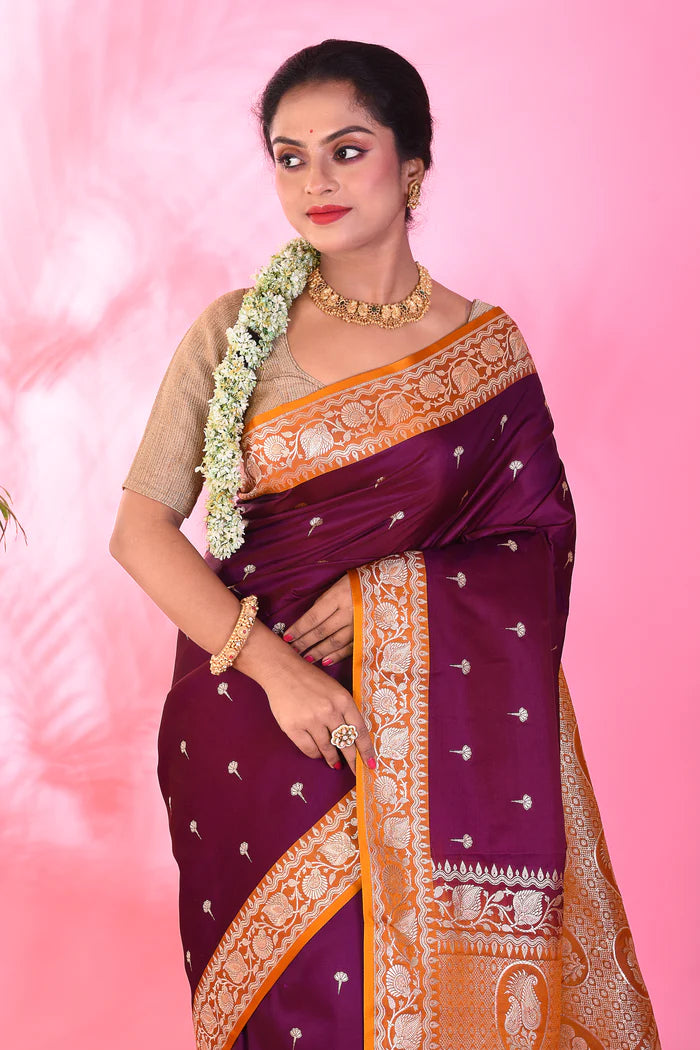 Magenta Blended Katan saree - Keya Seth Exclusive