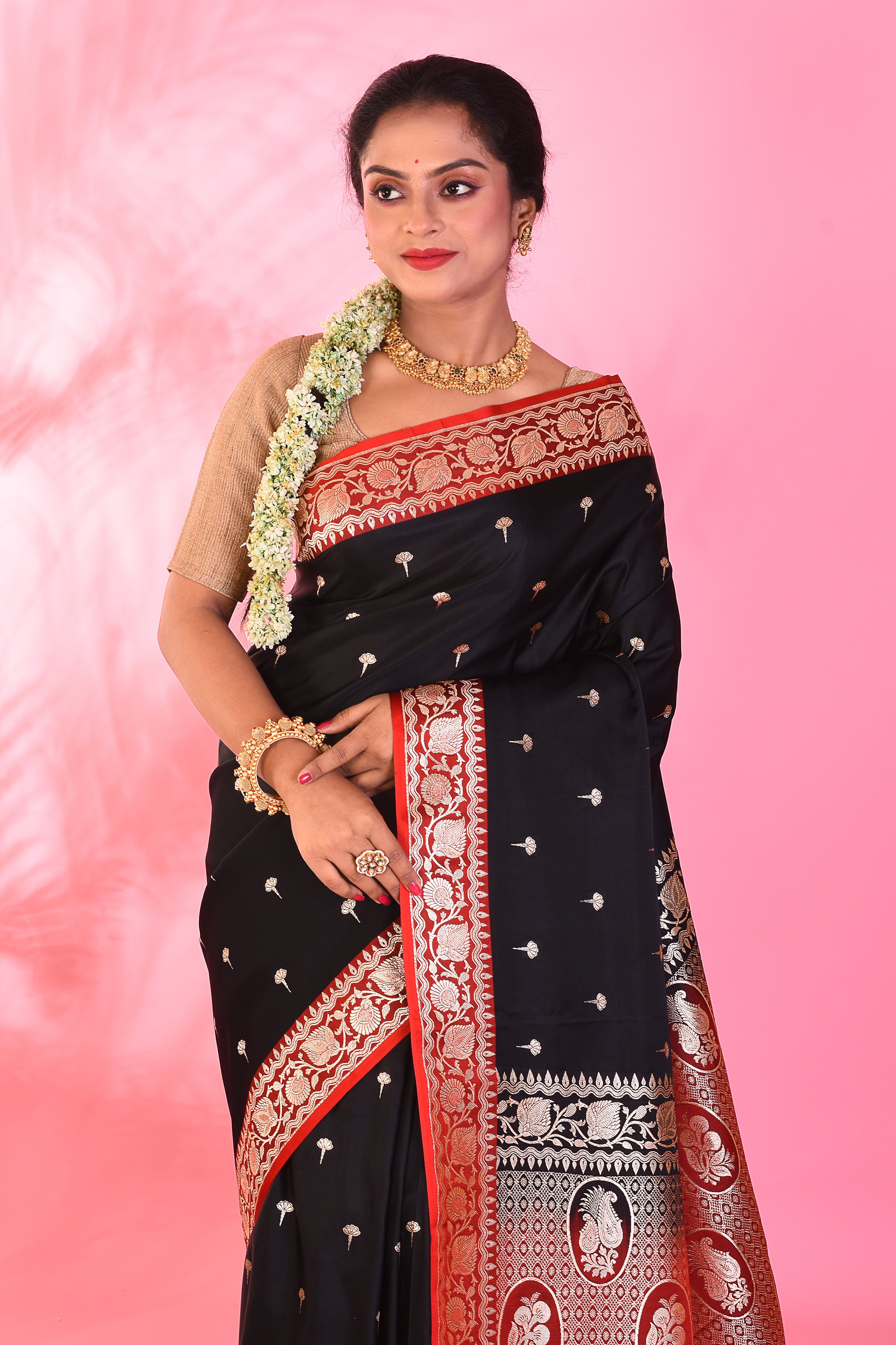 Black Blended Katan Saree - Keya Seth Exclusive