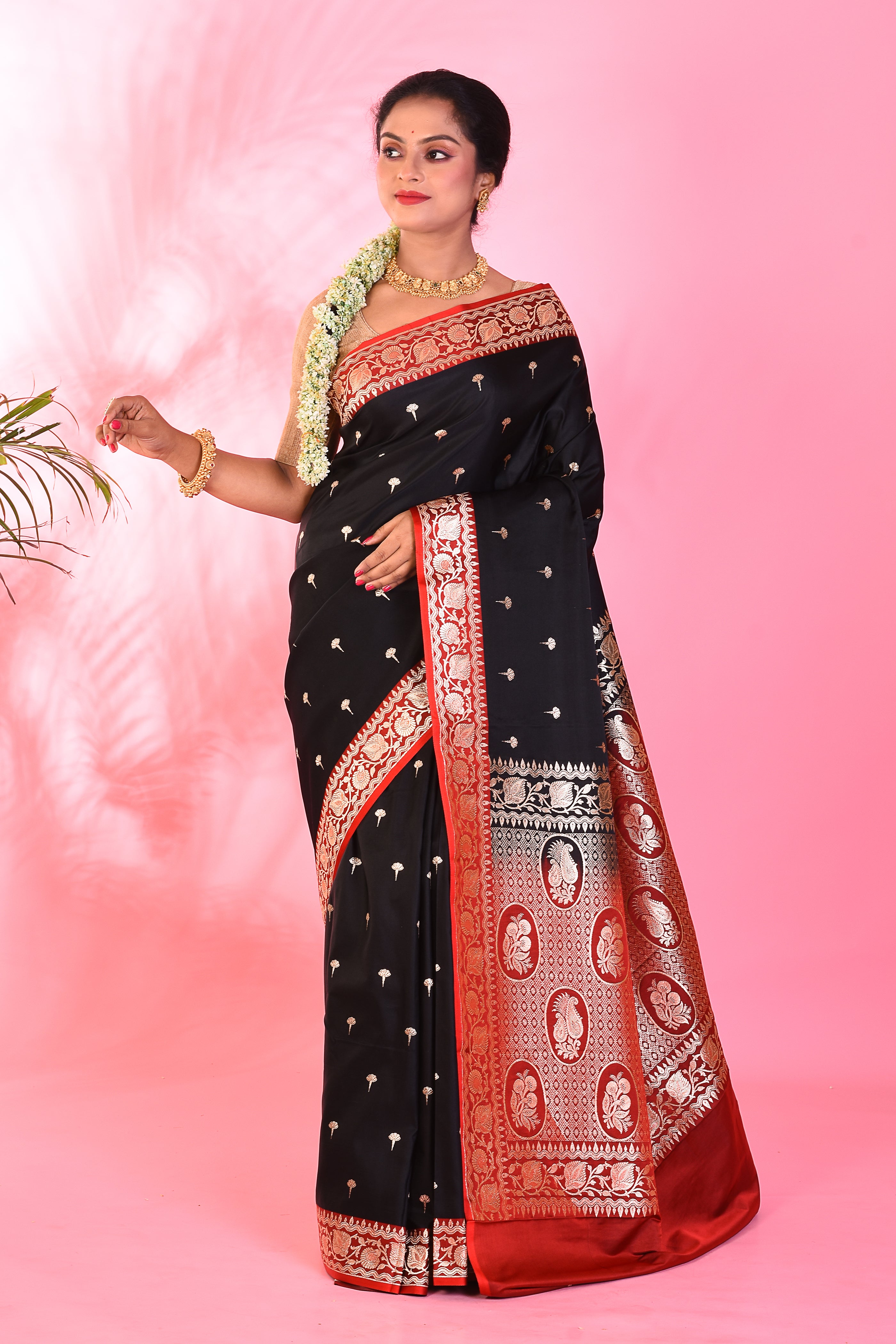 Black Blended Katan Saree - Keya Seth Exclusive